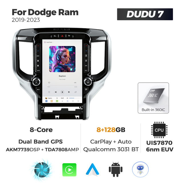 MEKEDE DUDU7 12+256GB Car-play Auto 8core Touch Screen GPS Car Multimedia Audio for 13.1inch Dodge Ram