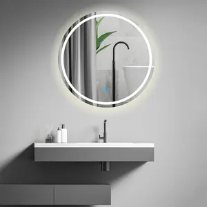 Specchio da bagno in argento a parete rotonda intelligente ad alta definizione personalizzato con luce a Led