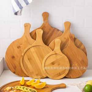 Plateau à pizza rond en bambou avec poignée pour la cuisson, le service de fruits, les plats occidentaux et les steaks - Product Image 1