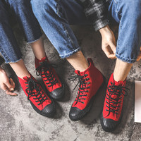 Baskets unisexes en toile pour étudiants, nouveau Style, couleur rouge, noir, Foxing, taille haute, pour hommes et femmes, baskets à la mode, personnalisées, vente en gros
