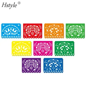 纸充满愿望节墨西哥大塑料 Papel Picado 横幅 9 多色面板 15英尺长 SD653