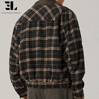 Veste de travail en flanelle à carreaux délavée personnalisée LARSUR, veste bomber en laine à carreaux décontractée streetwear pour homme