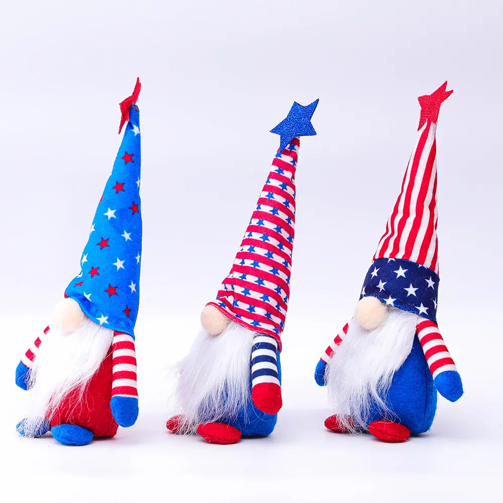 4 juillet rayé étoile à cinq branches debout pendentif nain jour de l'indépendance poupée gnome patriotique