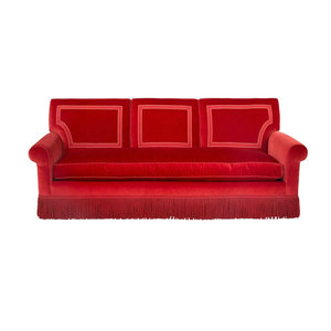 Sofá Contemporáneo Tapizado en Terciopelo Rojo con Flecos y Borlas, Sofá <span class=keywords><strong>de</strong></span> <span class=keywords><strong>3</strong></span> <span class=keywords><strong>Plazas</strong></span> <span class=keywords><strong>de</strong></span> Lujo para Sala <span class=keywords><strong>de</strong></span> Estar Estilo Moderno, en Venta - Product Image 1