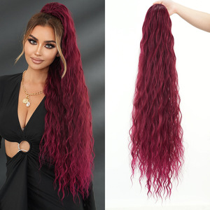 Peluca de cola de caballo larga y ondulada de 36 pulgadas, de seda de alta temperatura, con bolsa de red elástica y efecto de ondas de agua, para uso transfronterizo. - Product Image 3