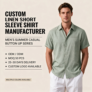 Camicie in <span class=keywords><strong>Lino</strong></span> da <span class=keywords><strong>Uomo</strong></span> a Maniche Corte, Casual con Bottoni, per Estate, Spiaggia, Matrimonio, con Colletto Rovesciato - Product Image 1