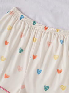 Camicia Casual <span class=keywords><strong>da</strong></span> donna estiva comoda <span class=keywords><strong>con</strong></span> <span class=keywords><strong>bottoni</strong></span> elasticizzati pantaloncini <span class=keywords><strong>da</strong></span> salotto <span class=keywords><strong>con</strong></span> stampa a cuore pigiama ODM lavorato a maglia - Product Image 6