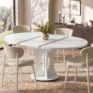 Table à manger extensible ronde moderne SENYU, plateau en plastique blanc, 6 places, design minimaliste, meubles pour la maison - Product Image 5