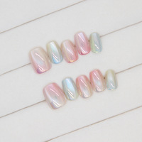 Faux ongles à presser en acrylique ABS, courts, carrés, 3D, effet œil de chat chromé, style français simple, réutilisables, en gros