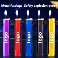 Briquet en métal personnalisé avec logo, rechargeable au butane, coupe-vent, pour cadeaux promotionnels publicitaires en gros