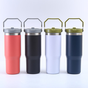 Vaso de acero inoxidable de 20 cm con aislamiento al vacío, taza de café de viaje con pajita y asa para uso en exteriores - Product Image 1