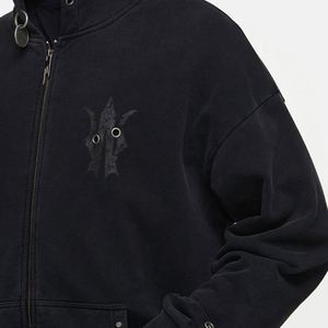 Custom Heavyweight <b>Zip</b>-<b>Up</b> <b>Hoodie</b> for <b>Men</b> Streetwear <b>Black</b> Y2K with 100% Cotton Winter Season Letter Pattern Hooded Collar - Product Image 3