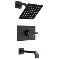 Ensemble de douche de pluie pour salle de bain d'hôtel OEM tout cuivre noir mat carré à 2 fonctions avec bec incurvé