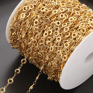 Cadena de girasol de acero inoxidable chapada en oro de 18k para la fabricación de collares, material de joyería DIY, forma de flor redonda hueca H1621 - Product Image 1