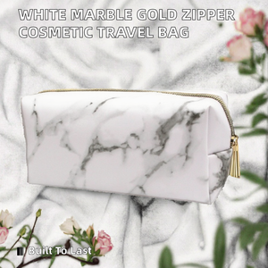 Hot Selling White PU Fashion Candy Pattern Portable Marble Gold Zipper Cosmetic Bag <b>Makeup</b> Brush Travel <b>Case</b> - Product Image 2
