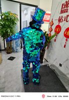 Costume de robot miroir bleu-vert irisé avec haut-de-forme, ensemble complet en modal pour spectacle de boîte de nuit, défilé de carnaval et performance