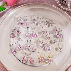 실버 핀 핑크 토끼 돌고래 사랑 귀걸이 디자인 감각 만화 고양이 다이아몬드 귀걸이 귀여운 귀걸이