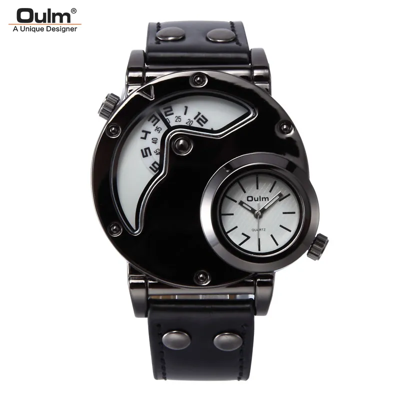 Oulm-Reloj de pulsera Vintage para hombre, de cuarzo, con fecha automática, correa de cuero PU Original, 9591