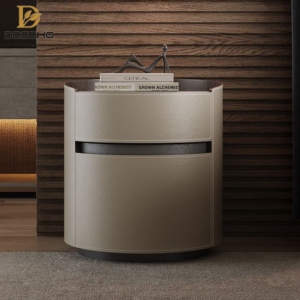 Italian Designer <strong>Bedside</strong> <strong>Table</strong> in <strong>Minimalist</strong> Style Luxury Modern Saddle Leather Storage with Solid Wood Bedroom Furniture - Product Image 1