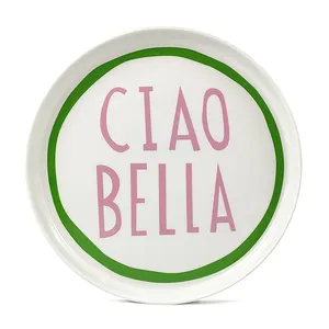 Grosir piring Natal baru 10 inci set piring CIAO BELLA keramik populer dengan stiker