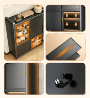 Meuble de rangement de cuisine moderne en acier sur mesure avec portes vitrées sur roulettes, buffet autoportant multi-niveaux