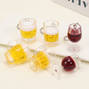 Acrylic <b>medium</b>-sized beer mug keychain, 3cm, simulated beverage/wine glass, <b>backpack</b> decoration, beer mug pendant. - Product Image 4