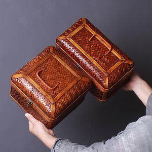 Bamboo Woven Storage Basket Rectangle Handmade Food Container Chinese Style Lid Box - Product Image 1
