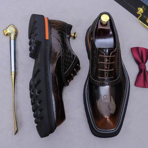 Nouvelles Chaussures en Cuir Oxford pour Hommes JiuZhou, Style Anglais, Gravées, à Semelles Épaisses et Bout Carré, avec Fonction Massage – Meilleures Ventes - Product Image 5