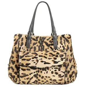 Elegante design leopardo pônei cabelo couro genuíno bolsa para senhora