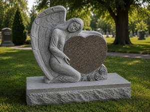 Escultura angular de granito rosa, monumento funerario de granito con base, Union Stone - Product Image 3