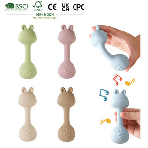 Hochet éducatif personnalisé avec logo, hochet en silicone en forme de lapin, jouet de dentition flexible sans BPA, jouet sensoriel pour nouveau-né, idéal comme <span class=keywords><strong>cadeau</strong></span> - Product Image 1