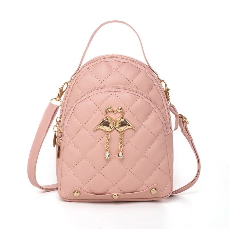 Women new swan charm embroidery double handheld small backpack casual mini cell phone bag