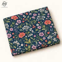 Kain Katun Voile Cosmos Meadow Motif Bunga Liar Vintage, Poplin Katun Ringan untuk Kemeja, Blus, dan Gaun