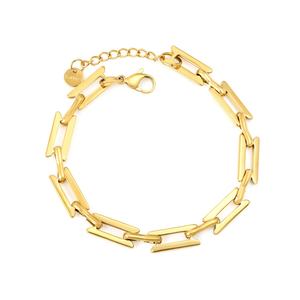 Bracelet à maillons géométriques en acier inoxydable plaqué or 18 carats pour femme, chaîne rectangulaire angulaire, bracelets minimalistes tendance - Product Image 2