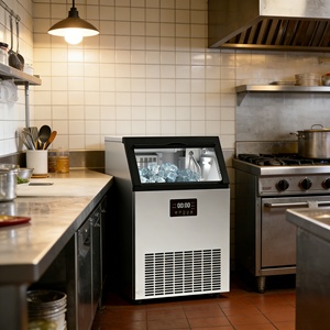 Máquina de Hielo con Carcasa de Acero Inoxidable, Entrada de Agua del Grifo y Agua Embotellada, Máquina <span class=keywords><strong>El</strong></span>éctrica para Hacer Hielo en Cubos para Uso Doméstico y Comercial - Product Image 1