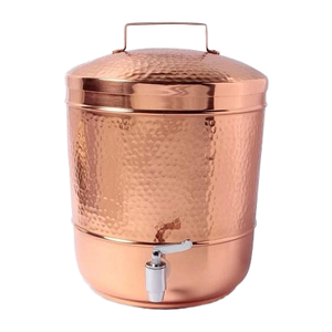 Fontaine à eau en cuivre poli au design moderne et traditionnel avec robinet, vaisselle circulaire - Product Image 1