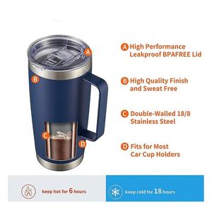 20 oz Insulated Stainless Steel Tumbler Travel <b>Coffee</b> Mug Double Walled Leak-Proof Vacuum Cup with Lid and Straw - Product Image 4