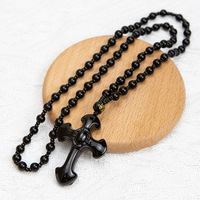 Collier classique en verre avec pendentif croix, chaîne de pull plaquée or, breloques pour couple, bijoux longs unisexes pour hommes et femmes