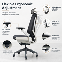 Chaise de bureau en mousse moulée haute densité avec réglage de la profondeur d'assise et verrouillage multi-positions, siège pivotant souple en TPEE