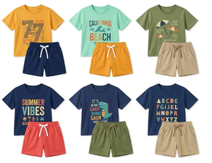 Boutique Kids Summer Clothing Set Age 3-6, Retro Assorted Print Crew Neck T-<b>Shirt</b> & Shorts 2Pcs Toddler Outfits - Product Image 1