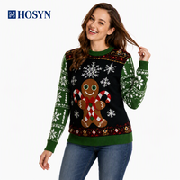 Tricotage personnalisé ODM pour femmes, motif homme en pain d'épices de Noël, manches longues, vêtements de fête assortis