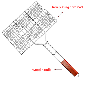 BQ-1128 Hot Bán thịt nướng phụ kiện dài xử lý sắt Burger nướng lưới và Rotisserie Nướng Giỏ Bộ công cụ - Product Image 5