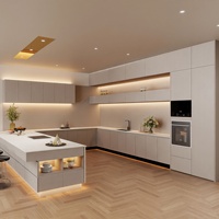 AIGE - Cuisine compacte rustique de luxe en forme de L, ensemble complet, idées d'îlots de cuisine, noyer noir américain