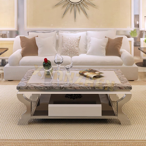 Muebles de Sala de Estar Nuevo Diseño Mesa de Centro de Acero Inoxidable Plateado y Mármol Juego de Mesas de Café Modernas - Product Image 2