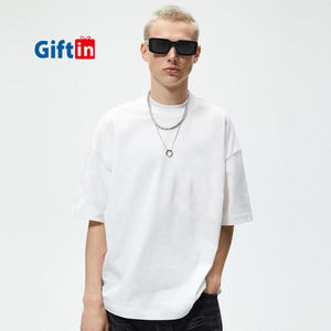 Precio de bienestar Blanco en blanco Cuello pequeño Hombro caído Gran tamaño Boxy 100% Algodón Hombres Camiseta lisa - Product Image 2