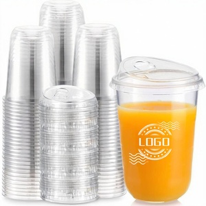 Vaso de Plástico Transparente Desechable con Forma de U para Té de Burbujas, con Impresión de Logotipo Personalizado, 12Oz 16Oz 22Oz, Vaso de PET para Té, Café, Jugo con Tapas - Product Image 1
