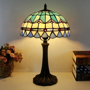 LongHuiJing Tiffany Style LED Dome <b>Table</b> Lamp Mediterranean Stained Glass Eco-Friendly <b>Bedside</b> Lights Flexible AC E26 Simple - Product Image 5