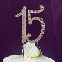 Numéro 15 strass couronne gâteau Topper 15e anniversaire strass gâteau Topper pour mariage fête d'anniversaire décoration de gâteau
