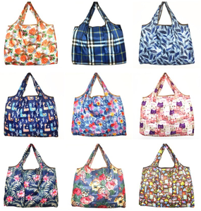Eco Reusable Polyester <strong>Tote</strong> Foldable Shoulder Closure Medium Size Cartoon Floral <strong>Fruit</strong> Vegetable Grocery Shopping Bags - Product Image 5