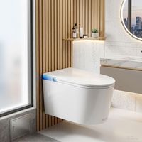 WC intelligent mural allongé noir/blanc de luxe avec chasse d'eau automatique à capteur, sans réservoir et télécommande